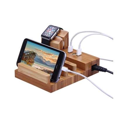 Wood Charging Station Bamboo Wood USB Charging Organizer Dock for Apple Watch Charger Bracket Stand