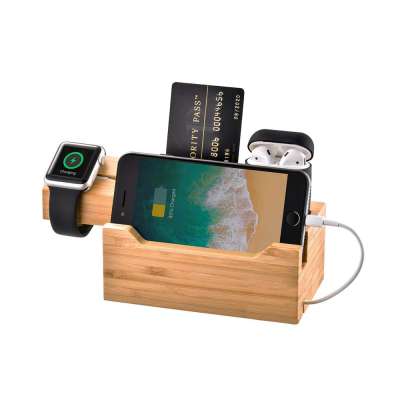 Wood charging station with 3 USB ports for iphone for apple watch for airpods charger stand