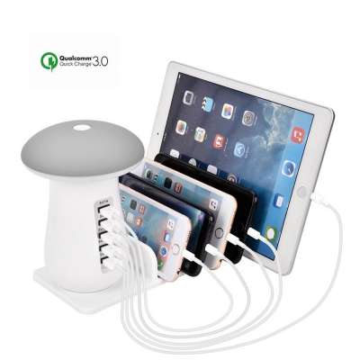 USB Charging Station Multi 5 Ports Charging Dock Desktop Charging Stand Mushroom LED Night Light