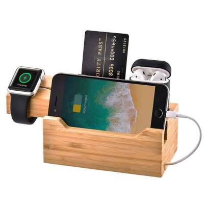 Wooden Charging Station with 3 USB Ports Charging Station for Apple Watch Cable Management