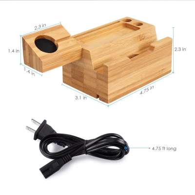 Multi Device Charging Station with Three USB Port  Bamboo Charging Station Wood Organizer Dock for iPhone